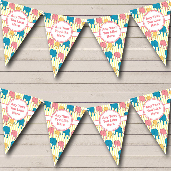 Pink & Yellow Cute Elephants Children's Birthday Party Bunting