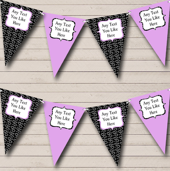 Lilac & Black Hearts Children's Birthday Party Bunting