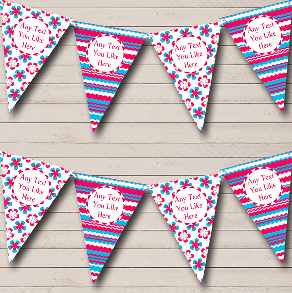 Flowers & Chevrons Pink Blue Children's Birthday Party Bunting