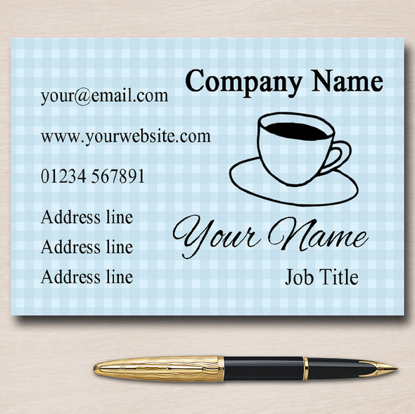 Blue Gingham Coffee Personalised Business Cards