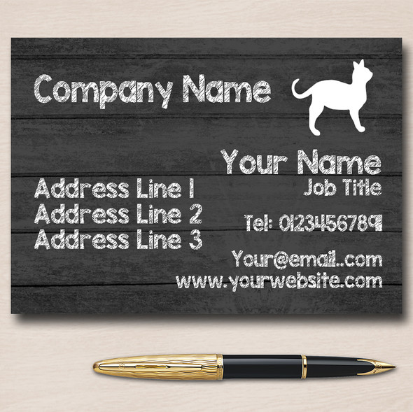 Grey Wood Cat Personalised Business Cards