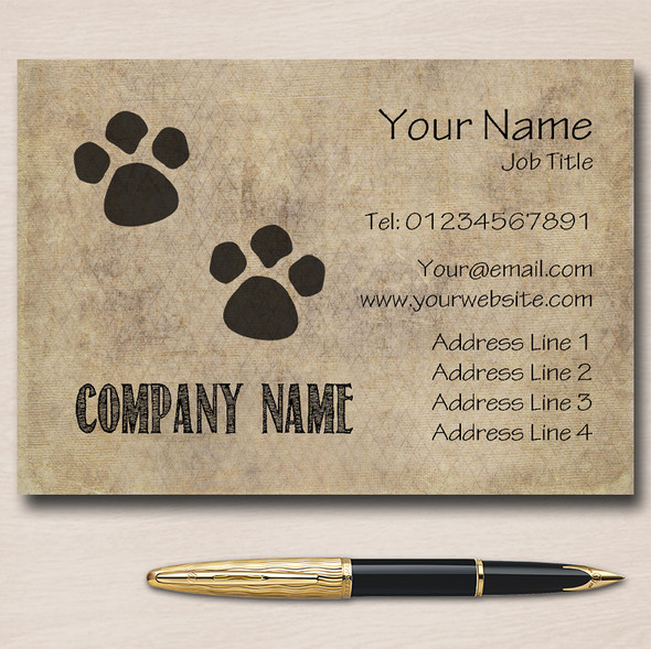 Rustic Paw Prints Personalised Business Cards