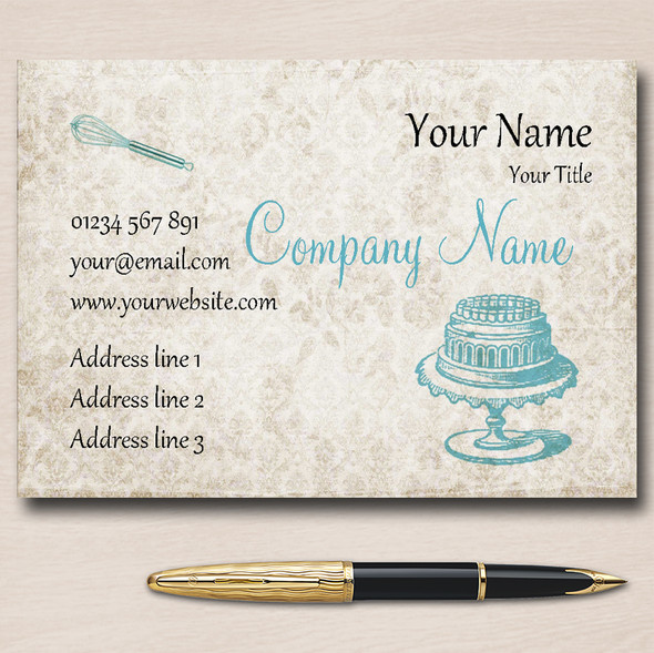 Vintage Blue Cake Personalised Business Cards
