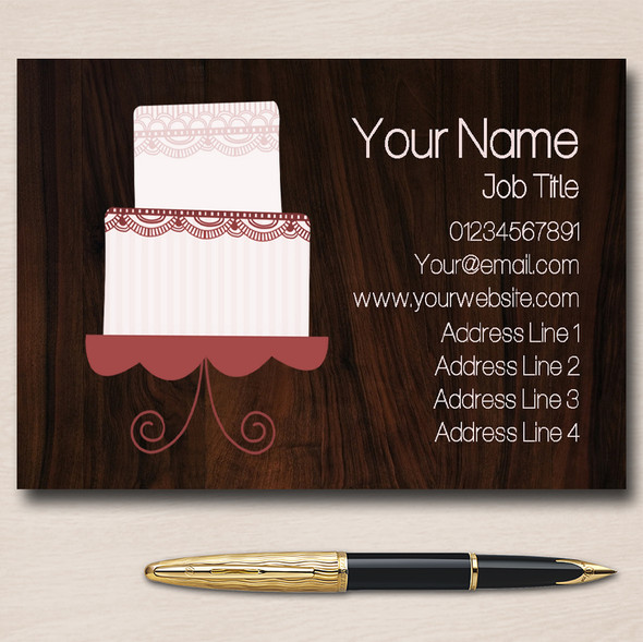 Wood Pink White Cake Personalised Business Cards