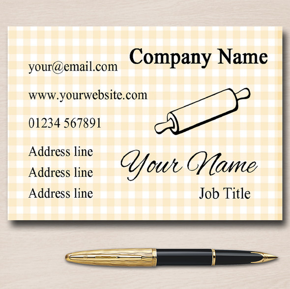 Yellow Gingham Rolling Pin Personalised Business Cards