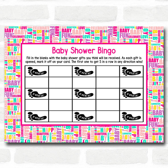 Fun Words Baby Shower Games Bingo Cards