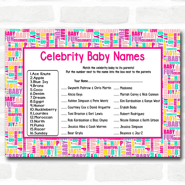 Fun Words Baby Shower Games Celebrity Baby Name Cards