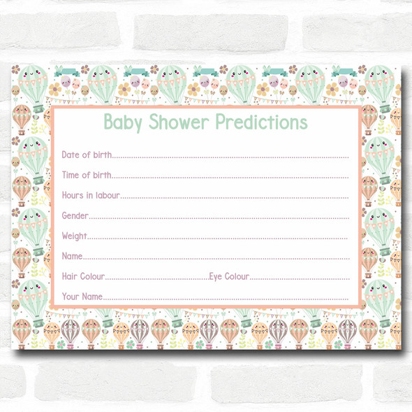 Neutral Hot Air Balloons Baby Shower Games Predictions Cards