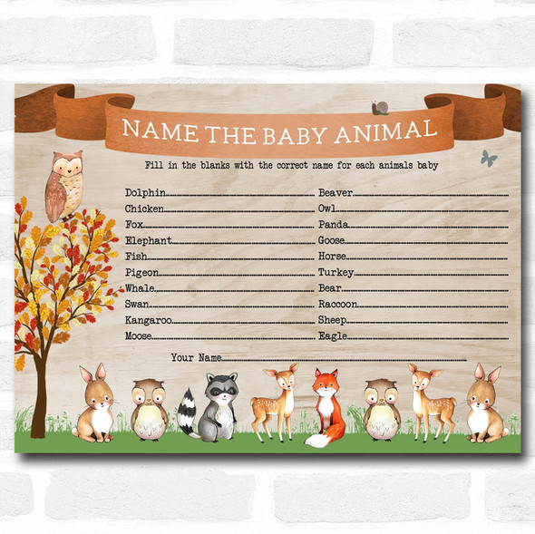 Woodland Animal Neutral Baby Shower Games Baby Animal Cards