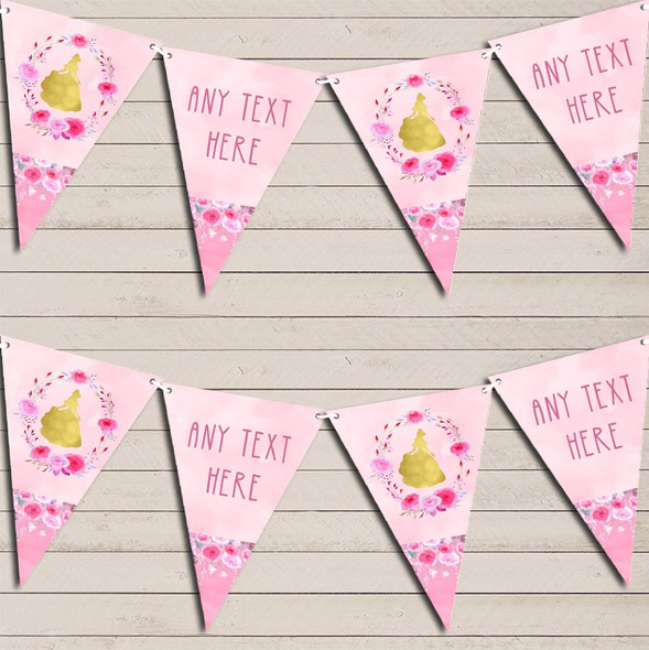 Pink Roses Watercolour Princess Children's Birthday Bunting Garland Party Banner