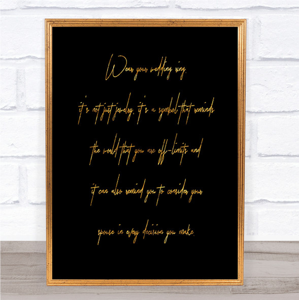 Wedding Ring Quote Print Black & Gold Wall Art Picture