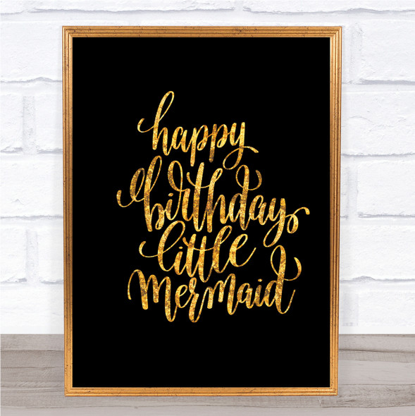 Birthday Mermaid Quote Print Black & Gold Wall Art Picture