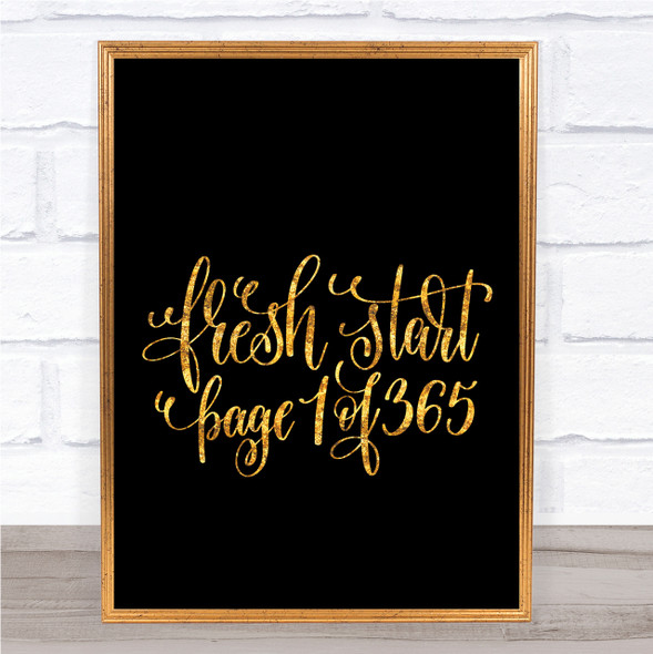 Christmas Fresh Start Quote Print Black & Gold Wall Art Picture