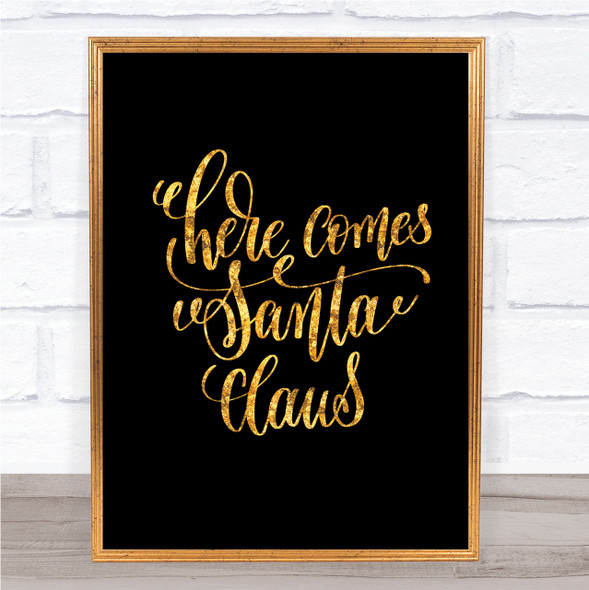 Christmas Santa Claus Quote Print Black & Gold Wall Art Picture