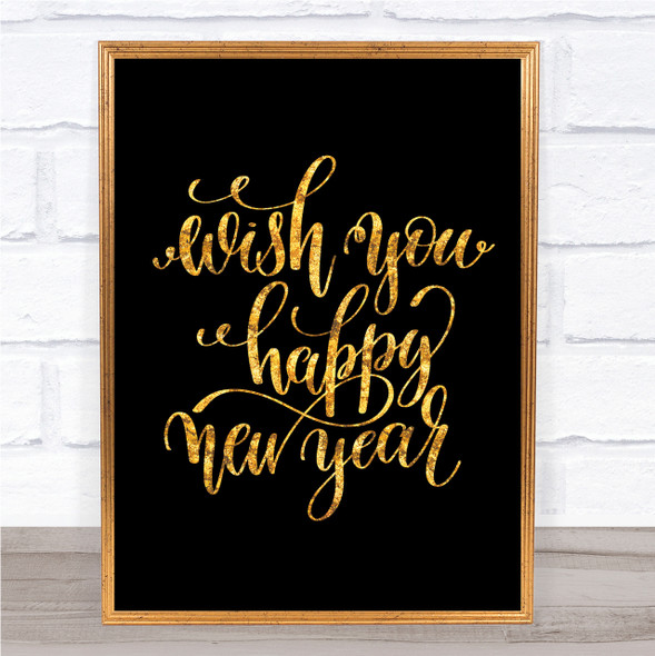Christmas Wish Happy New Year Quote Print Black & Gold Wall Art Picture