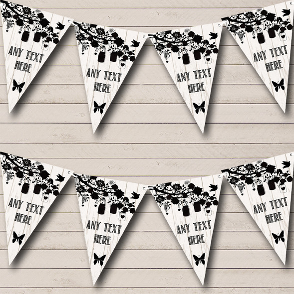 Shabby Chic Vintage Wood Black & White Christening Bunting