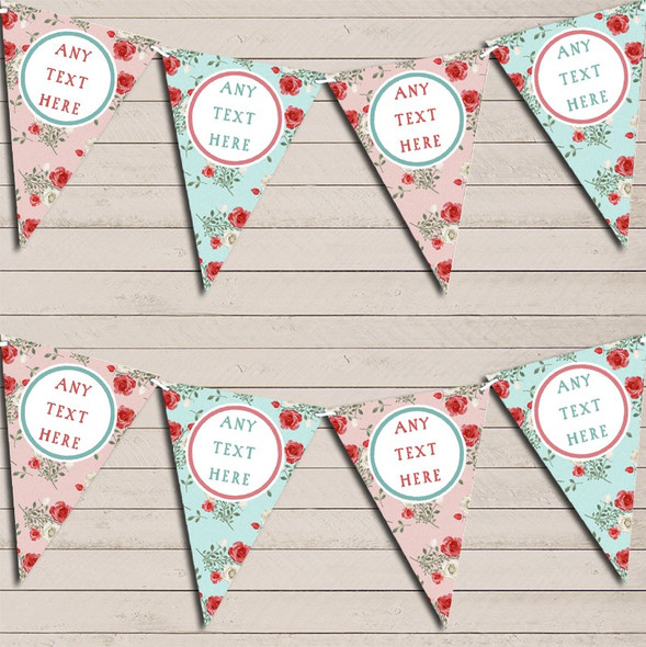 Pink Blue Roses Shabby Chic Christening Bunting