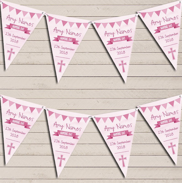 Pink Girls Watercolour Banner Naming Day Christening Bunting