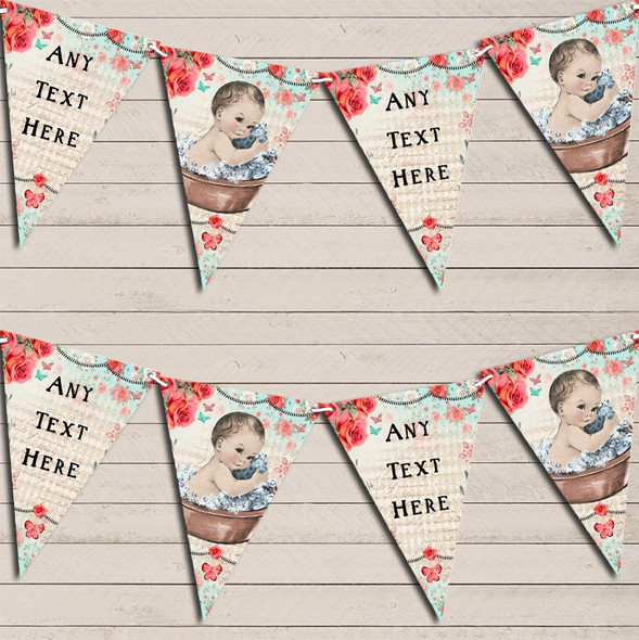 Vintage Shabby Chic Floral Light Skinned Boy Christening Bunting