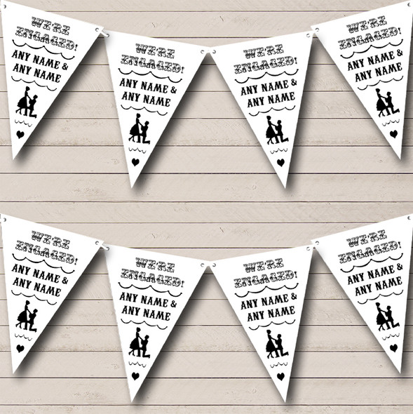 Vintage Text Engagement White And Black Engagement Party Bunting