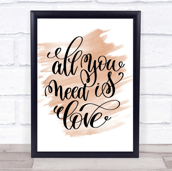 All You Need Is Love Quote Print Watercolour Wall Art