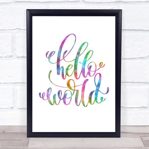 Hello World Swirl Rainbow Quote Print