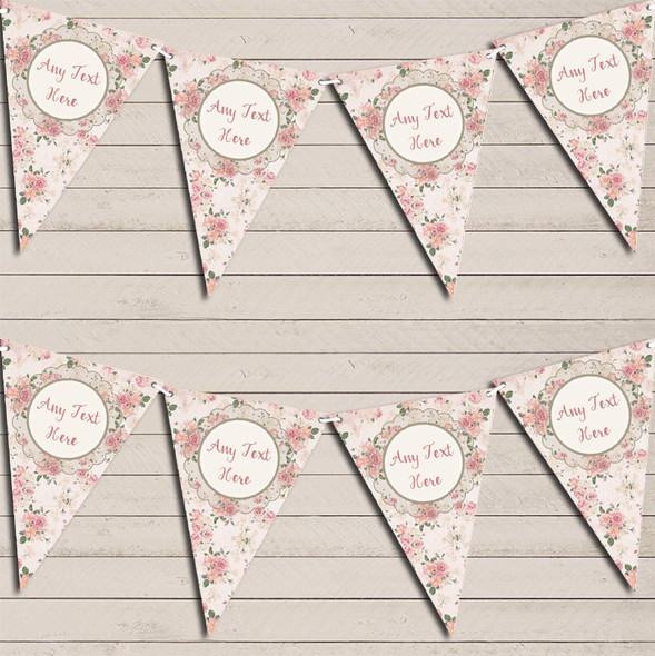 Floral Shabby Chic Vintage Pink Rose Rustic Wedding Day Bunting