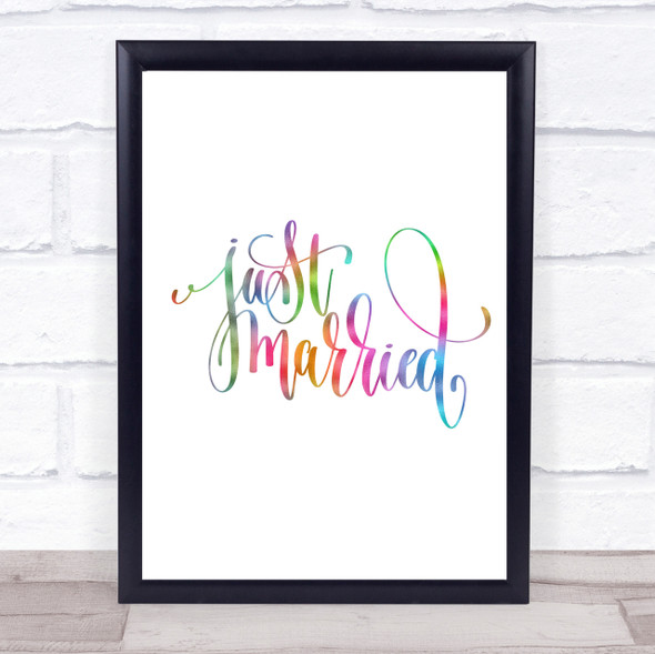 Just Married Swirl Rainbow Quote Print