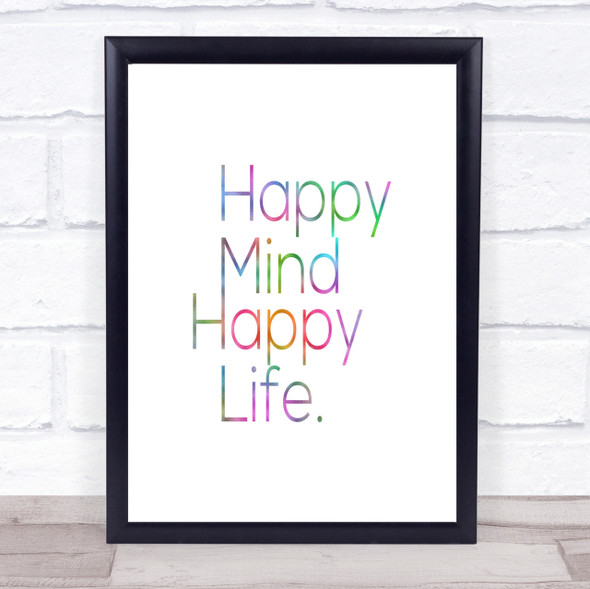 Happy Mind Happy Life Rainbow Quote Print