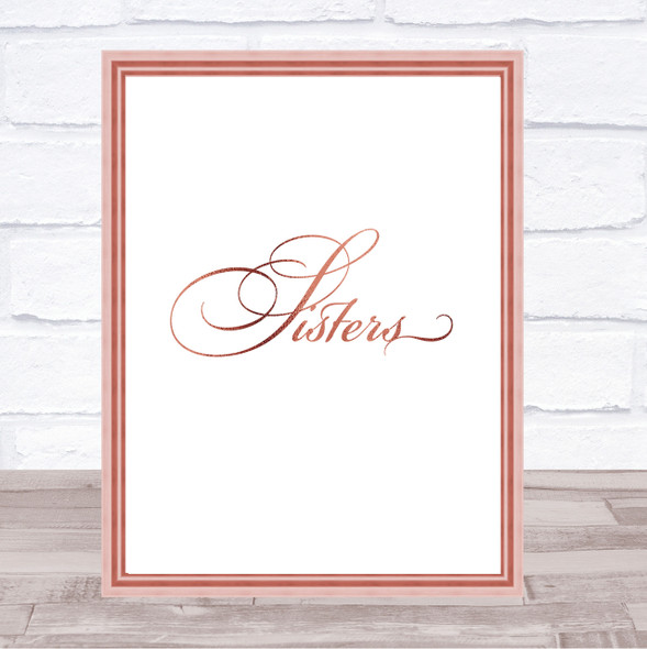 Sisters Quote Print Poster Rose Gold Wall Art