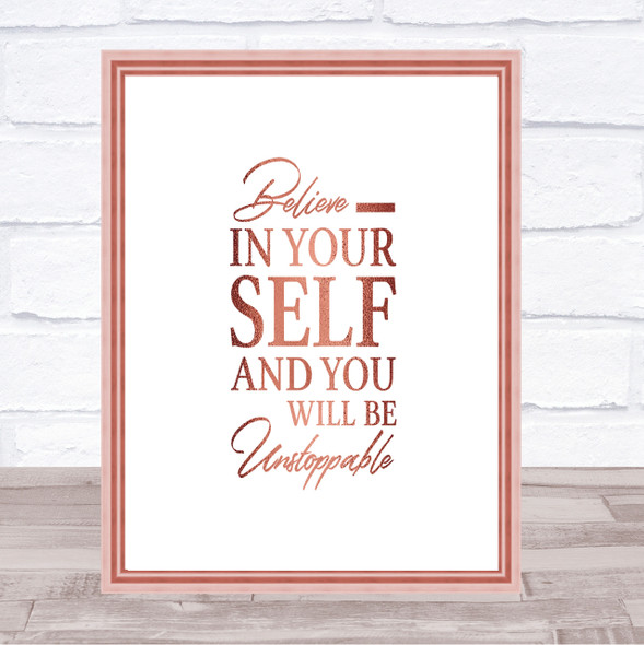 Believe In Yourself Quote Print Poster Rose Gold Wall Art