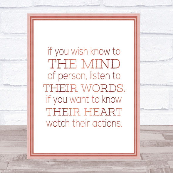 Watch Their Actions Quote Print Poster Rose Gold Wall Art