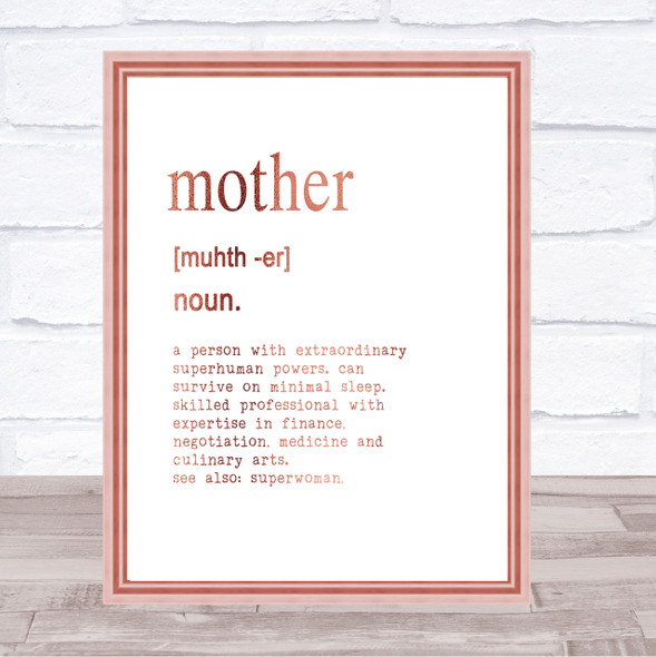 Word Definition Mother Quote Print Poster Rose Gold Wall Art