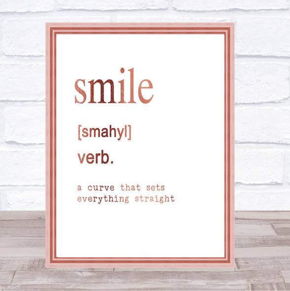 Word Definition Smile Quote Print Poster Rose Gold Wall Art