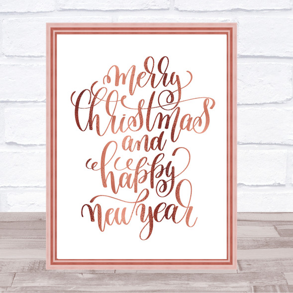 Christmas Merry Xmas New Year Quote Print Poster Rose Gold Wall Art