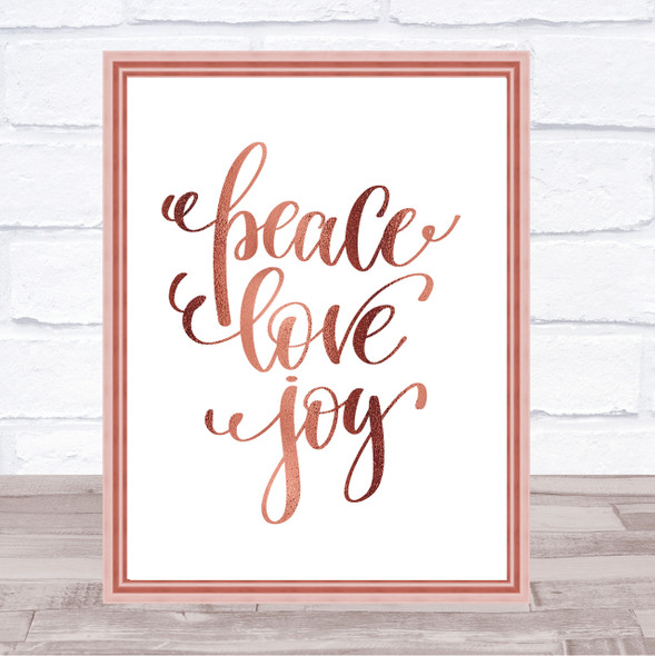 Christmas Peace Love Joy Quote Print Poster Rose Gold Wall Art