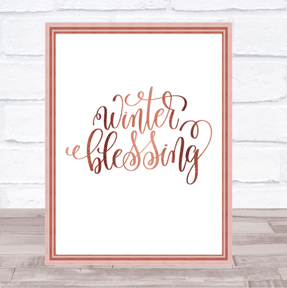 Christmas Winter Blessing Quote Print Poster Rose Gold Wall Art