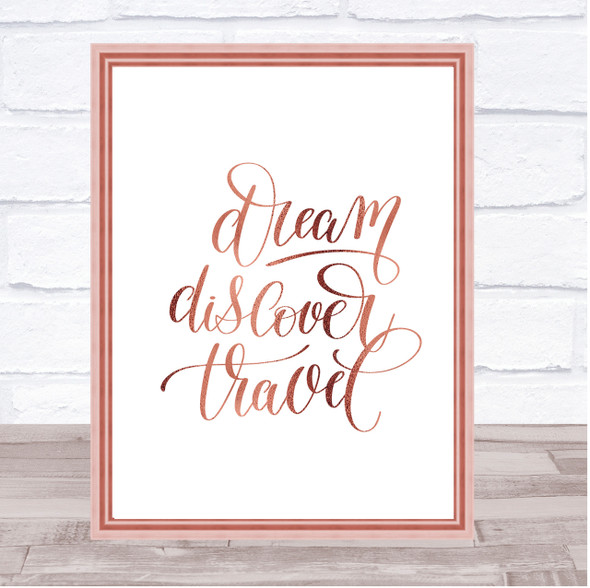 Discover Travel Quote Print Poster Rose Gold Wall Art