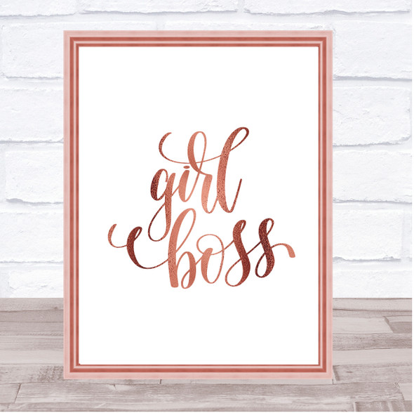 Girl Boss Swirl Quote Print Poster Rose Gold Wall Art
