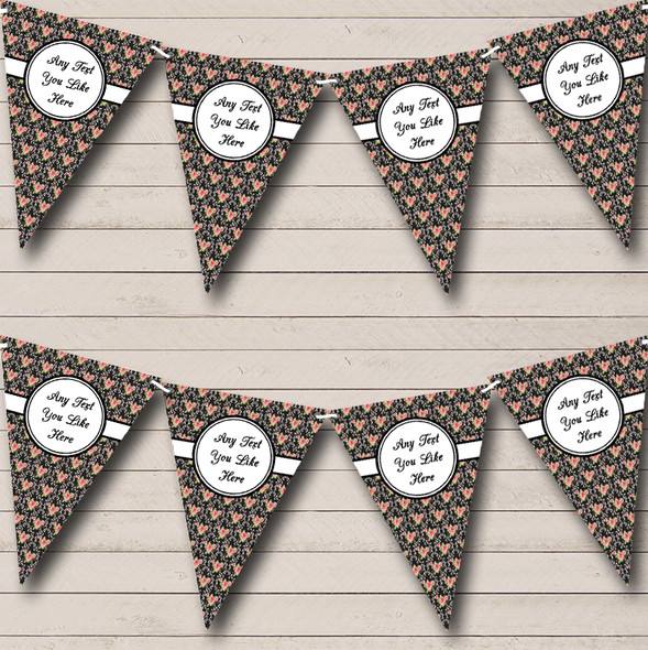 Black And Pink Floral Shabby Chic Garden Tea Party Bunting