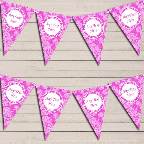 Lace Pattern Bright Hot Pink Tea Party Bunting Garland Party Banner