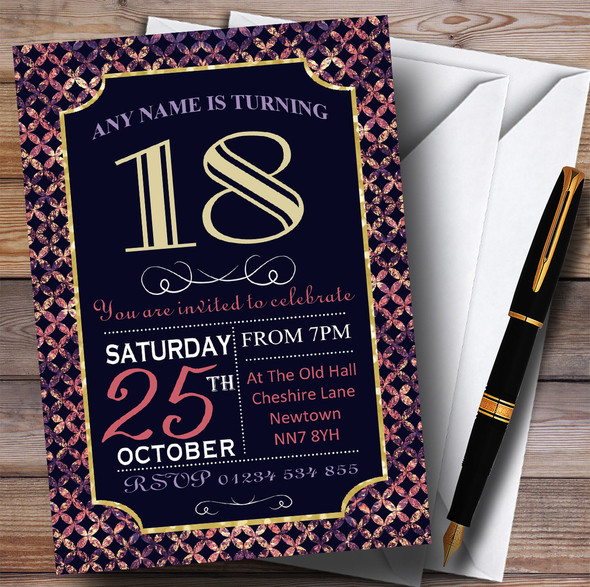 Pink Purple Glitz 18th Customised Birthday Party Invitations