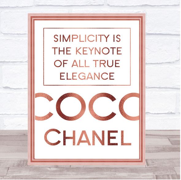 Rose Gold Coco Chanel Simplicity Quote Wall Art Print