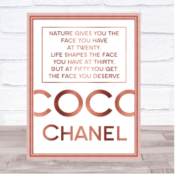 Rose Gold Coco Chanel The Face You Deserve Quote Wall Art Print
