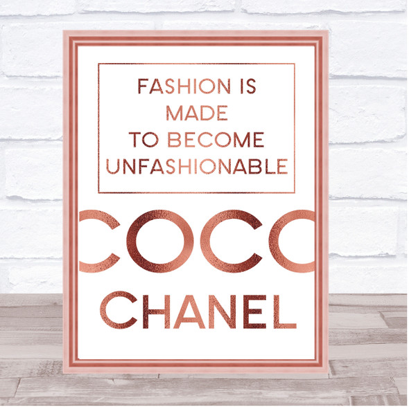 Rose Gold Coco Chanel Unfashionable Quote Wall Art Print
