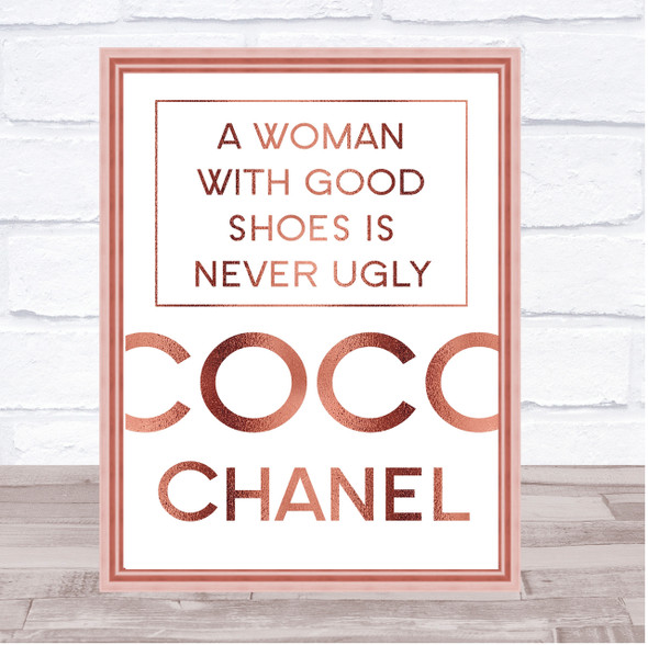 Rose Gold Coco Chanel Woman With Good Shoes Quote Wall Art Print