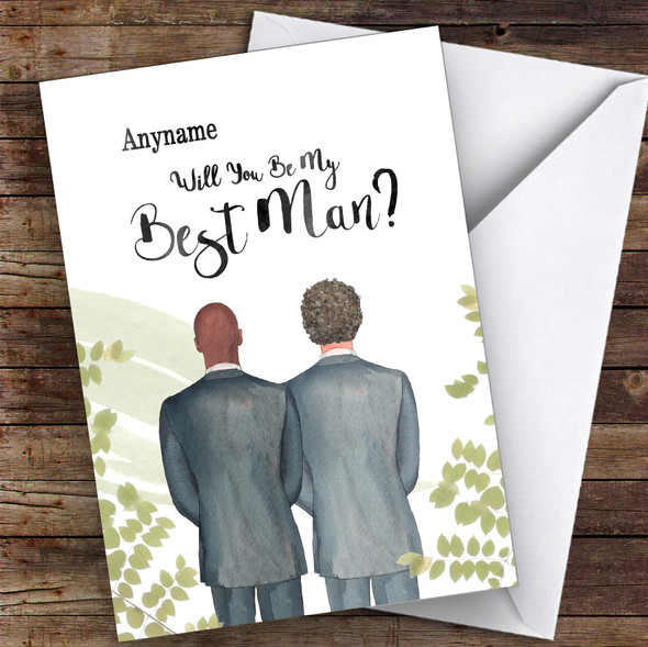 Bald Black Curly Brown Hair Will You Be My Best Man Personalised Greetings Card