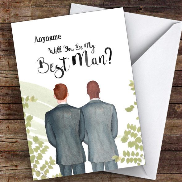 Ginger Hair Bald Black Will You Be My Best Man Personalised Greetings Card