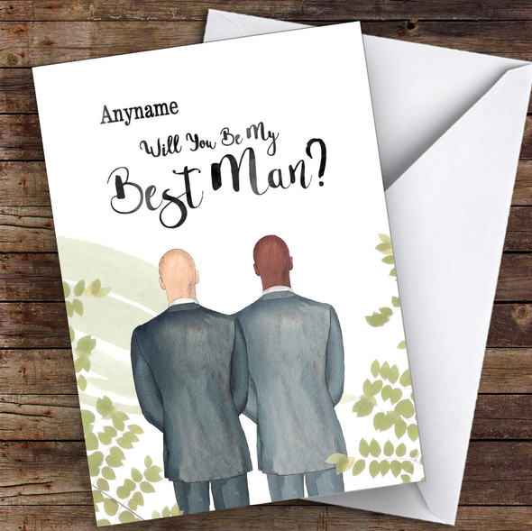 Bald White Bald Black Will You Be My Best Man Personalised Greetings Card