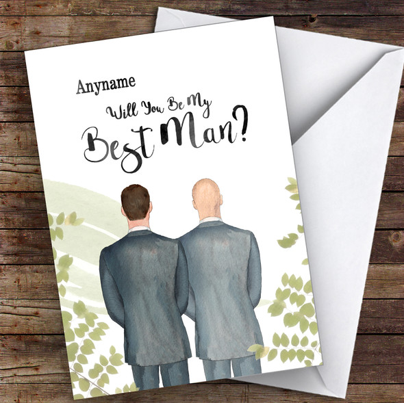 Brown Hair Bald White Will You Be My Best Man Personalised Greetings Card